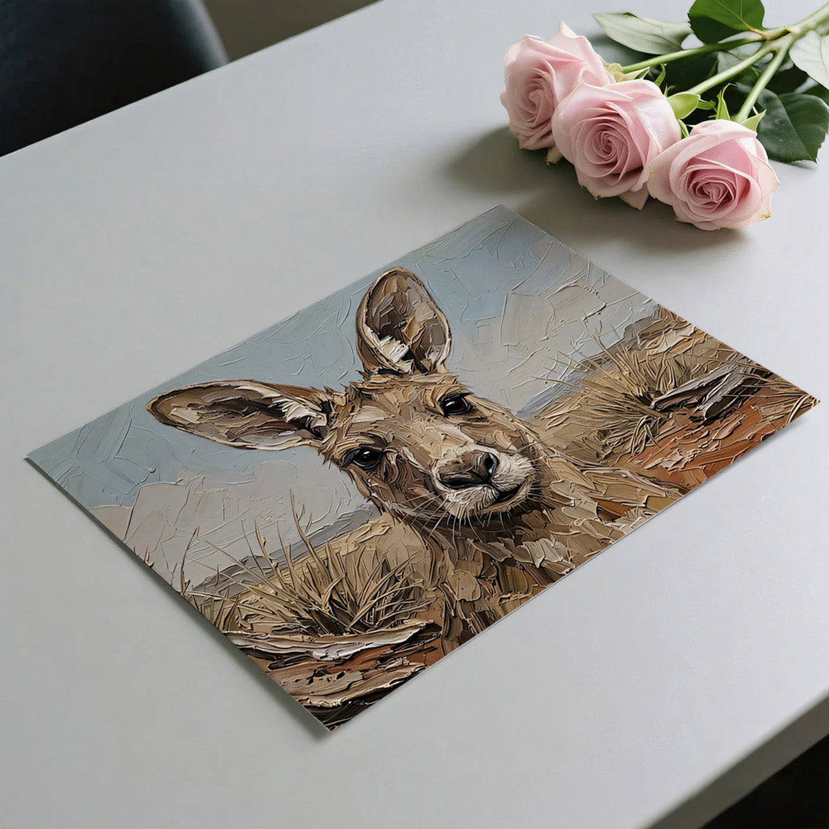 Outback Kangaroo Oil Painting Mural Wallpaper - room preview 02
