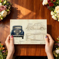 Vintage Automotive Blueprint Mural Wallpaper in Sepia and Navy Mural Wallpaper - room preview 02