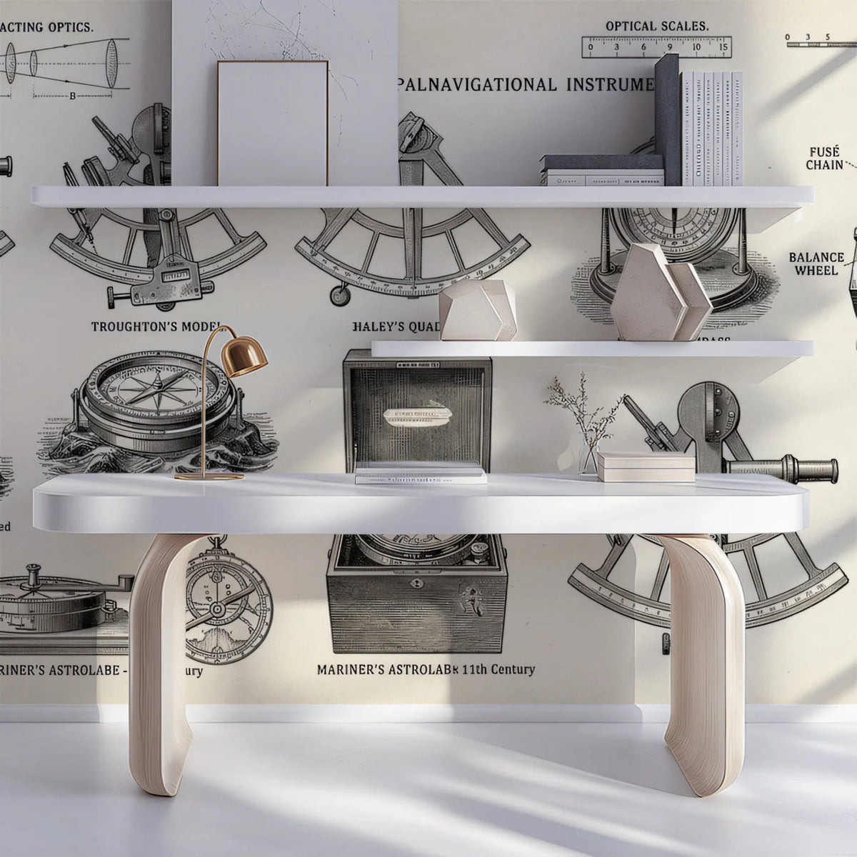Vintage Navigation Instruments Mural Wallpaper — Academic Study Mural Wallpaper - room preview 02