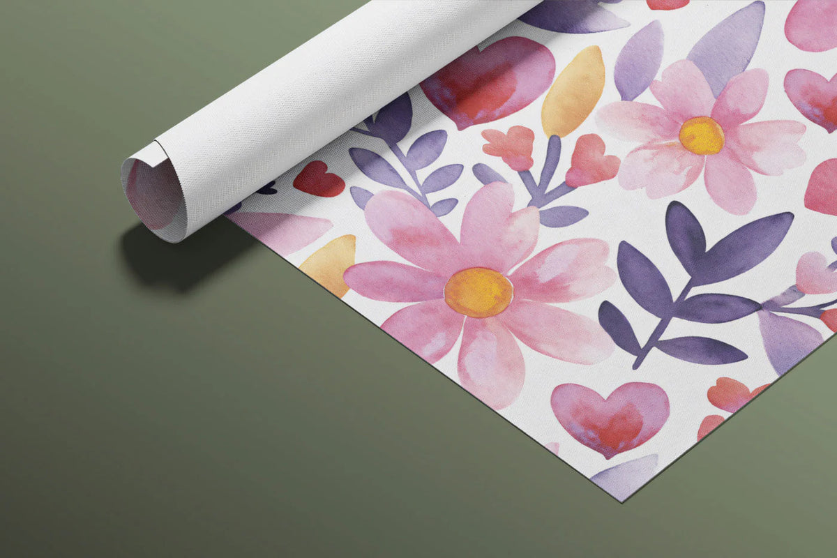 Watercolor Floral and Heart Mural Wallpaper — Soft Pastel Whimsy Mural Wallpaper - room preview 02