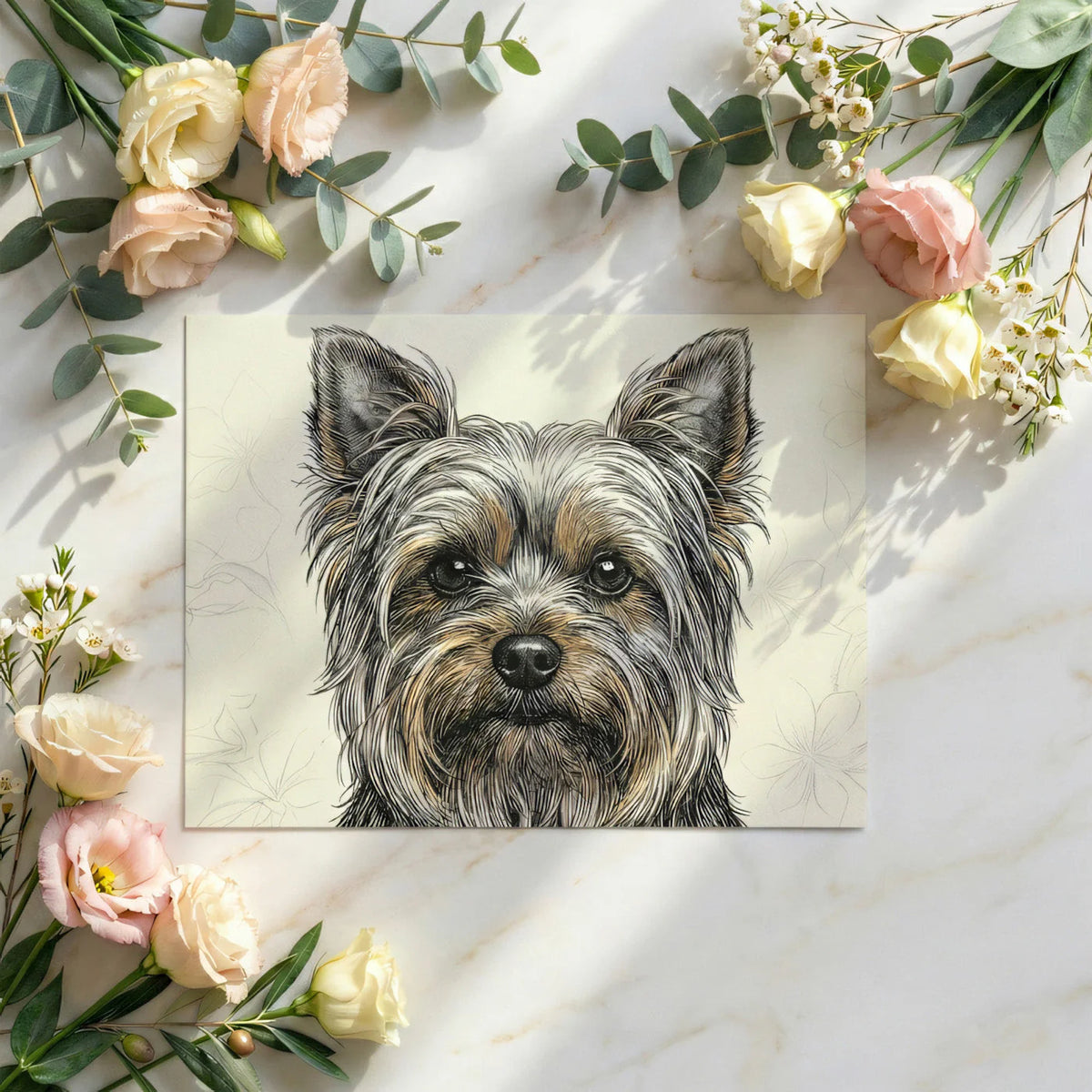 Yorkshire Terrier Sketch Mural Wallpaper — Hand-Drawn Pet Portrait Mural Wallpaper - room preview 02