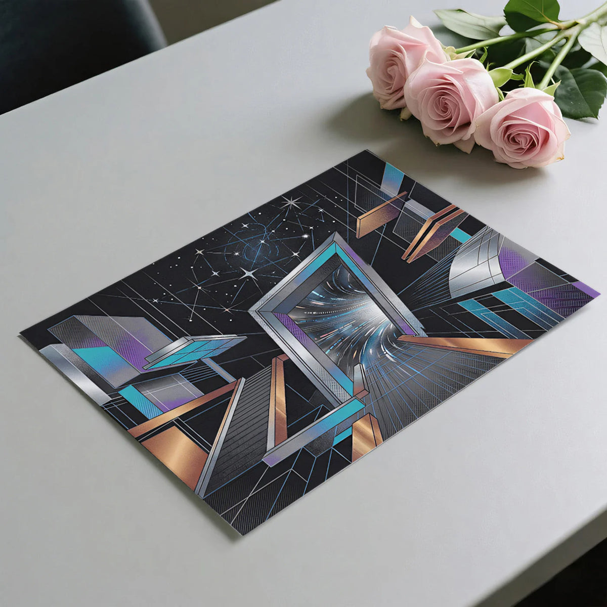 Cosmic Gateway Mural Wallpaper — Futuristic Architectural Design Mural Wallpaper - room preview 02
