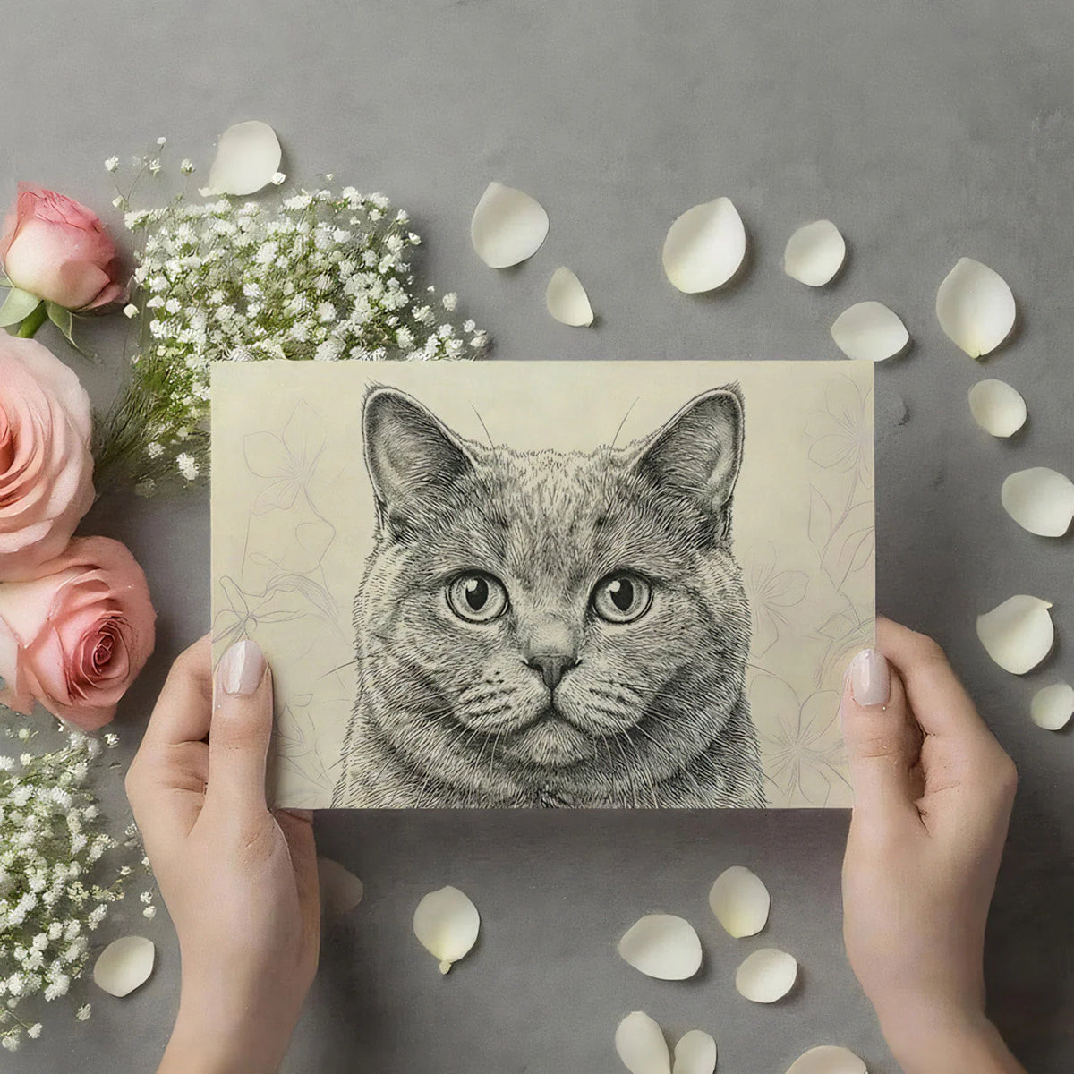 Cat Portrait Sketch Mural Wallpaper — Artistic Line Art Design Mural Wallpaper - room preview 02