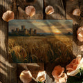 Medieval Castle Wheat Field Mural Wallpaper — Oil Painting Style Mural Wallpaper - room preview 02