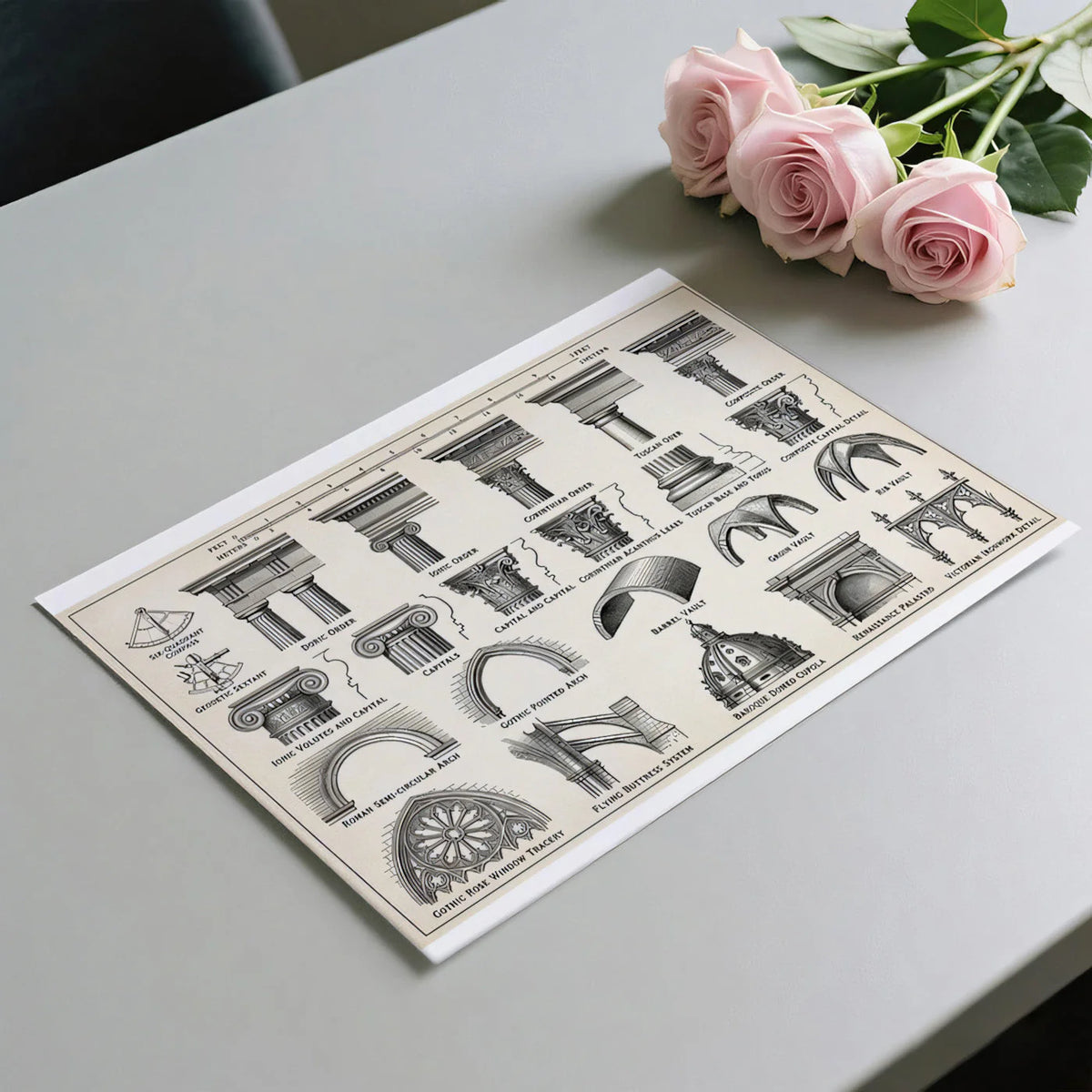 Architectural Blueprint Mural Wallpaper — Classical Sketch Mural Wallpaper - room preview 02