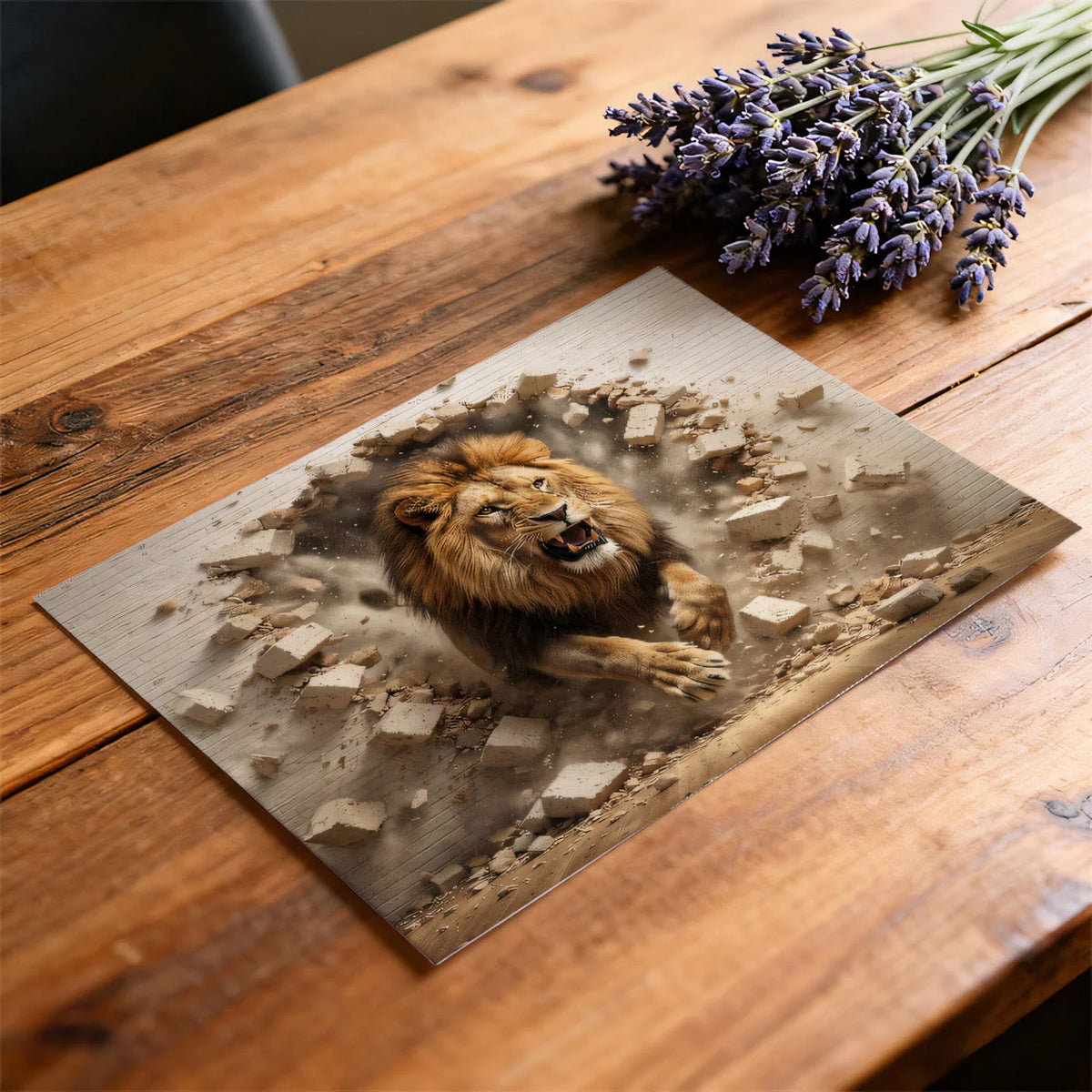 Roaring Lion Brick Wall Mural Wallpaper — 3D Effect Design Mural Wallpaper - room preview 02