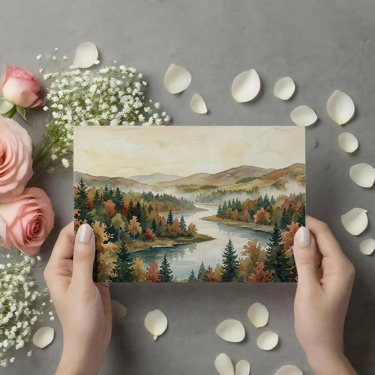 Misty Autumn River Valley Mural Wallpaper - room preview 02