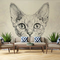 Devon Rex Cat Sketch Mural Wallpaper — Artistic Line Drawing Mural Wallpaper - room preview 02