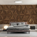 Geometric Walnut Parquet Mural Wallpaper — Sophisticated Wood Grain Mural Wallpaper - room preview 02