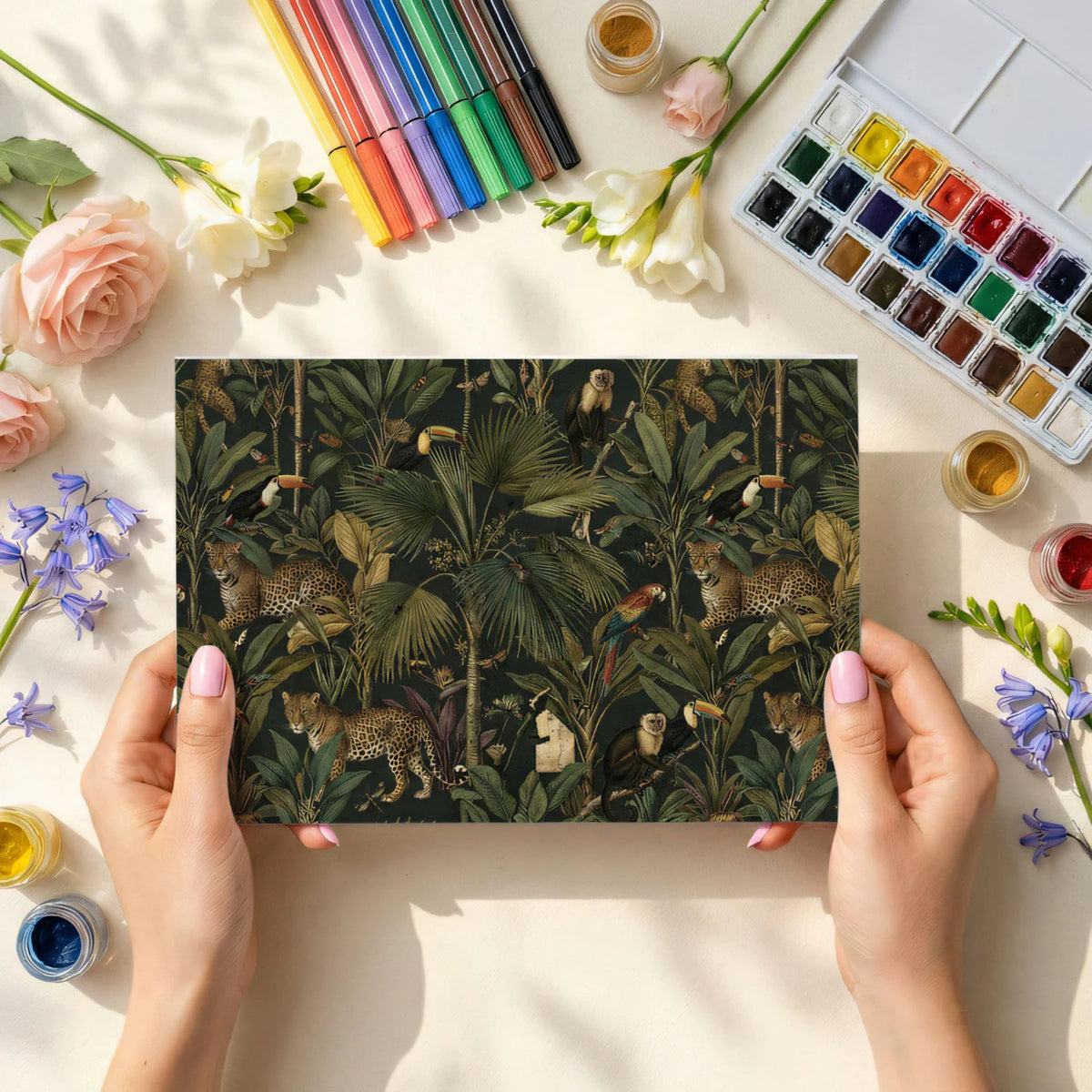 Jungle Expedition Mural Wallpaper —Moody Tropical Botanical Mural Wallpaper - room preview 02