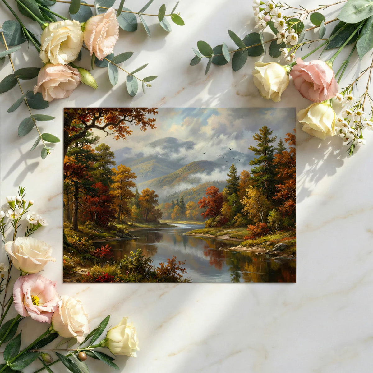 Autumn River Valley Landscape Mural Wallpaper — Impressionistic Scenery Mural Wallpaper - room preview 02