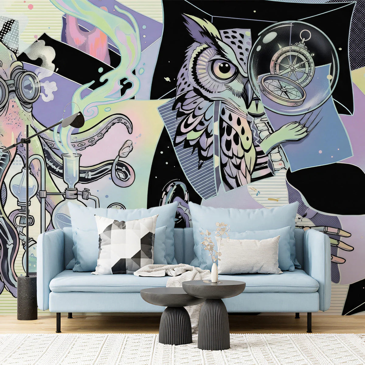 Steampunk Laboratory Mural Wallpaper — Whimsical Scientific Art Mural Wallpaper - room preview 02