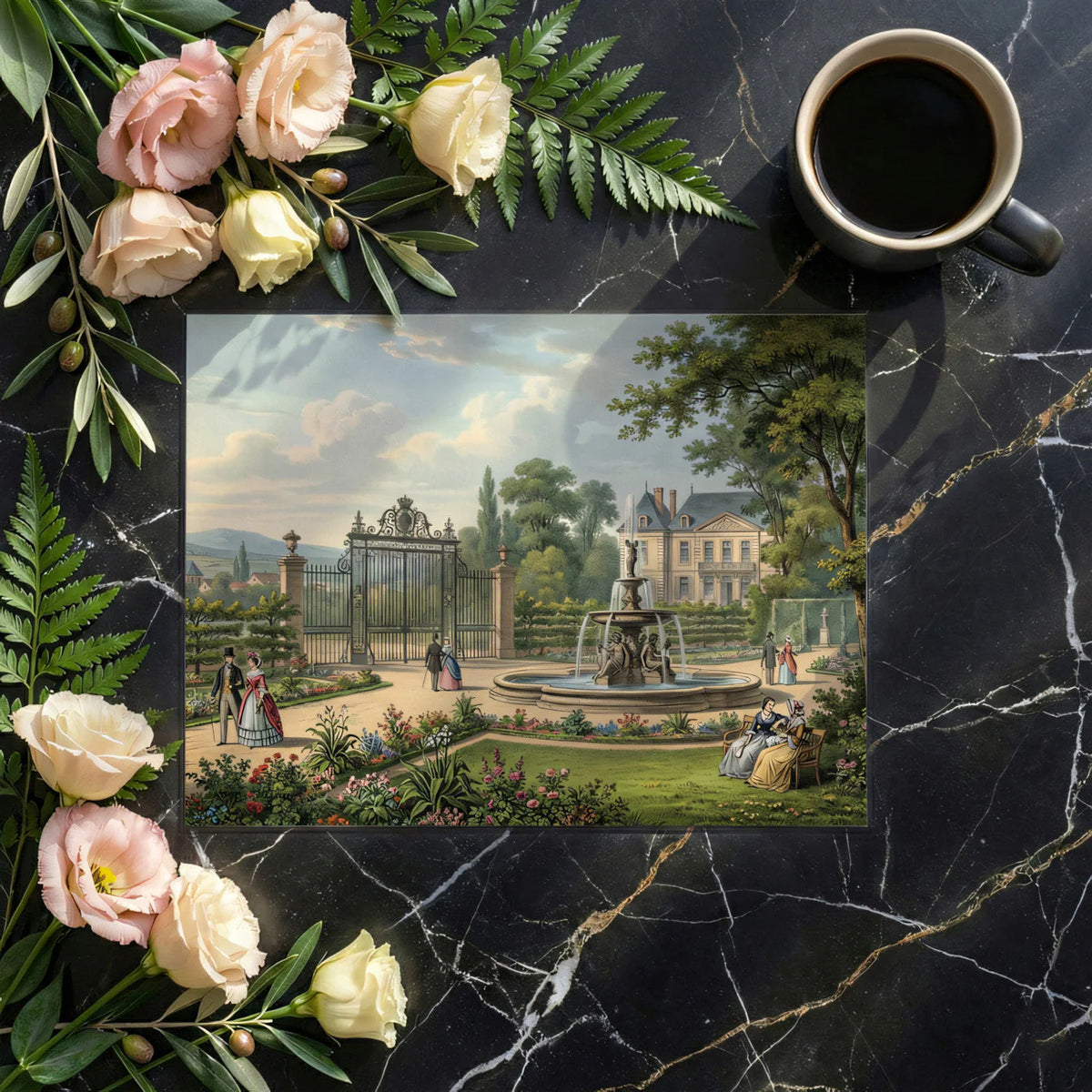Chateau Gardens Landscape Mural Wallpaper — Vintage European Scene Mural Wallpaper - room preview 02