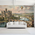 Gothic Castle Landscape Mural Wallpaper with Vintage Airships Mural Wallpaper - room preview 02
