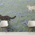 Cats in Meadow Mural Wallpaper — Impressionistic Floral Art Mural Wallpaper - room preview 02