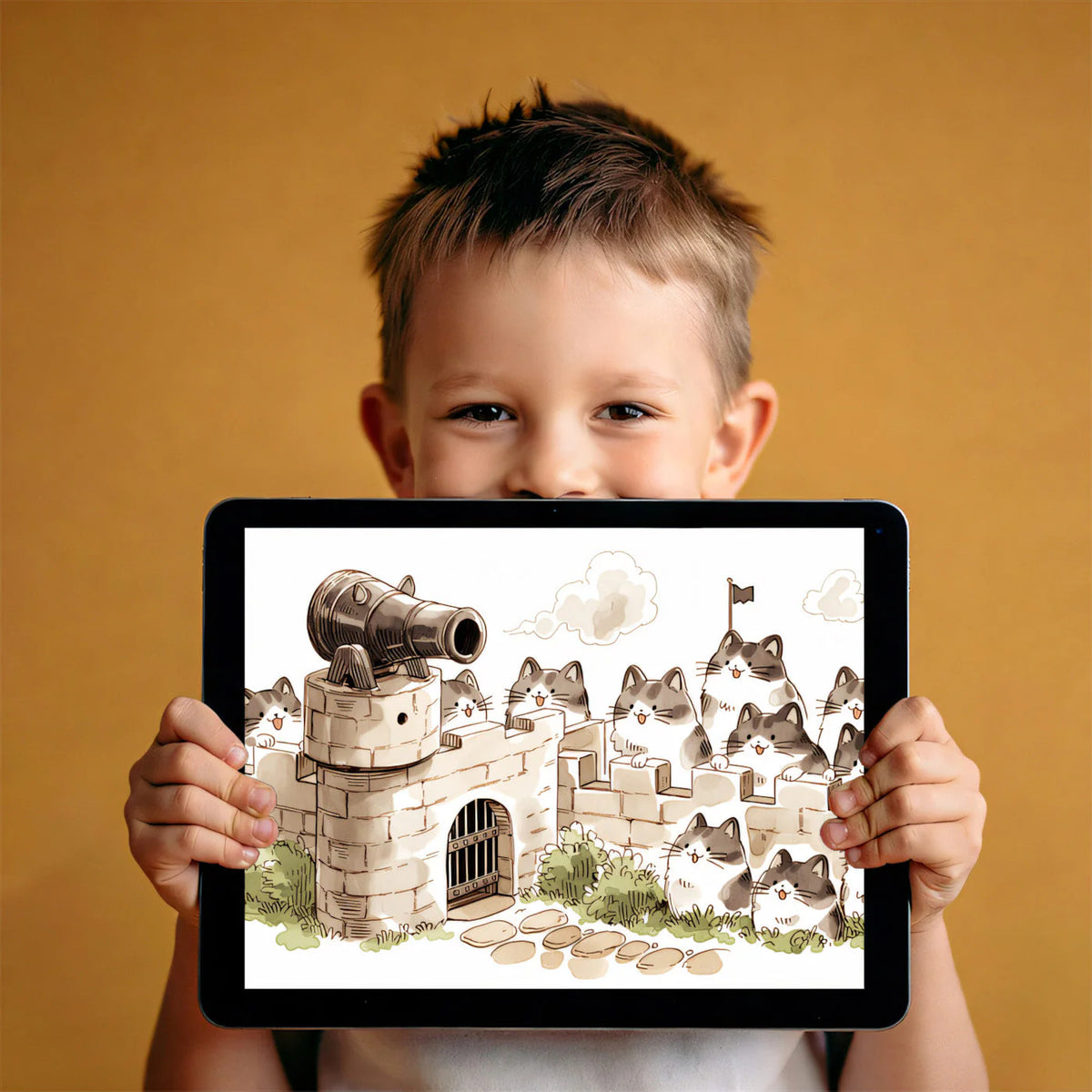 Cat Siege Castle Mural Wallpaper — Whimsical Illustration Mural Wallpaper - room preview 02