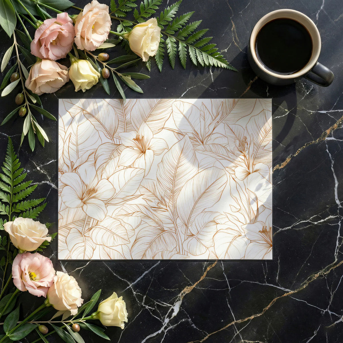 Golden Botanical Line Art Mural Wallpaper in Minimalist Style Mural Wallpaper - room preview 02