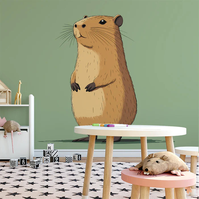 Capybara Portrait Mural Wallpaper — Earthy Sage Illustration Mural Wallpaper - room preview 02