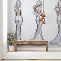 Fashion Sketch Silhouette Mural Wallpaper in Minimalist Monochrome Mural Wallpaper - room preview 02