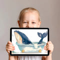 Whale in the Bathtub Mural Wallpaper — Playful Nautical Design Mural Wallpaper - room preview 02