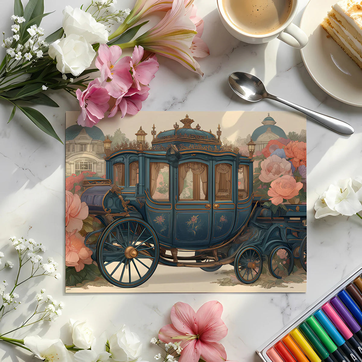 Royal Carriage Floral Mural Wallpaper — Whimsical Heritage Style Mural Wallpaper - room preview 02