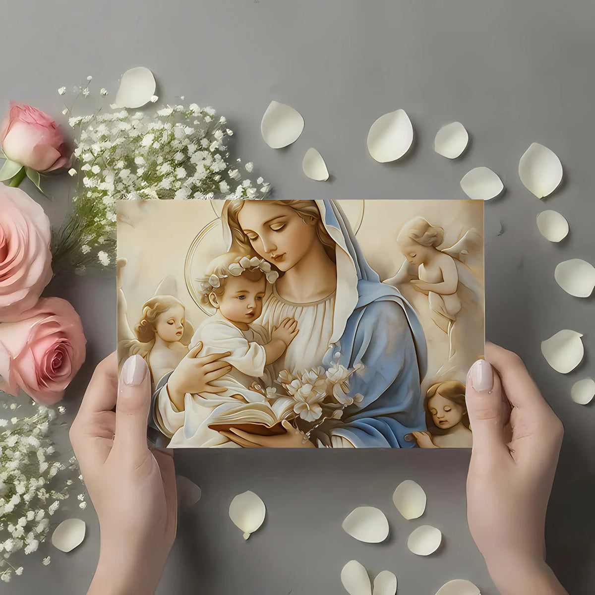 Madonna and Cherubs Oil Painting Mural Wallpaper - room preview 02