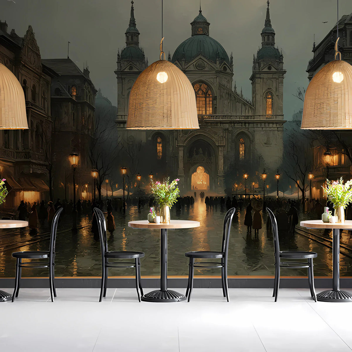 Gothic Cathedral Square Mural Wallpaper — European Cityscape Mural Wallpaper - room preview 02