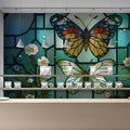 Stained Glass Butterfly Mural Wallpaper — Vibrant Botanical Art Mural Wallpaper - room preview 02