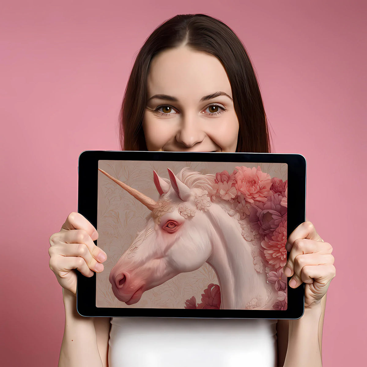 Floral Unicorn Mural Wallpaper with Soft Blush Tones Mural Wallpaper - room preview 02
