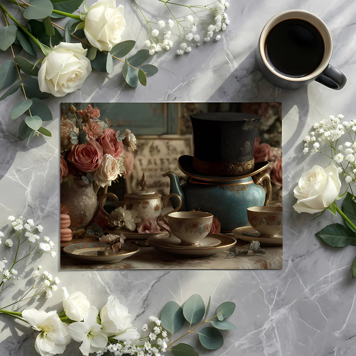 Victorian Tea Party Mural Wallpaper — Whimsical Floral Decor Mural Wallpaper - room preview 02