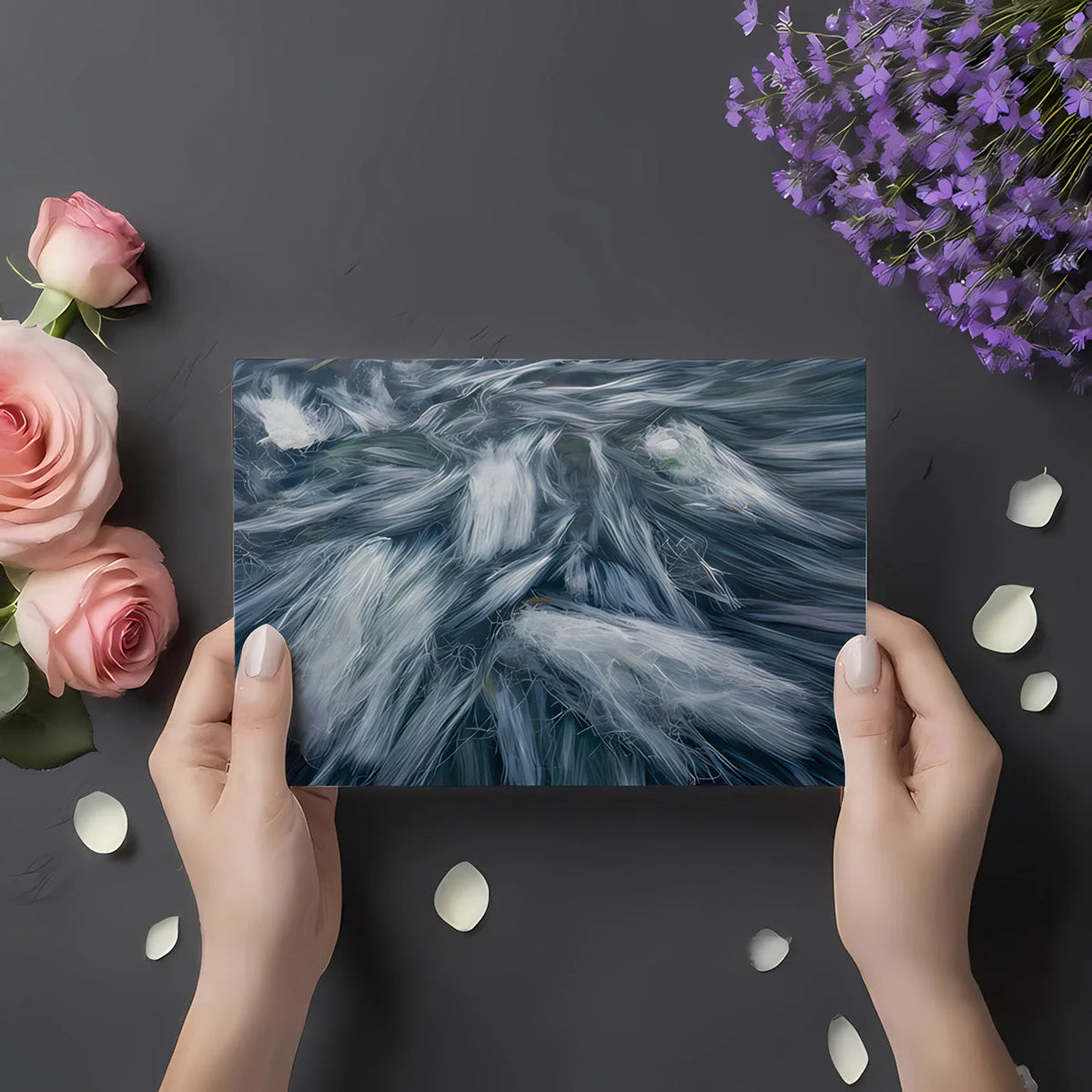 Abstract Flow Mural Wallpaper in Cool Slate and White Mural Wallpaper - room preview 02