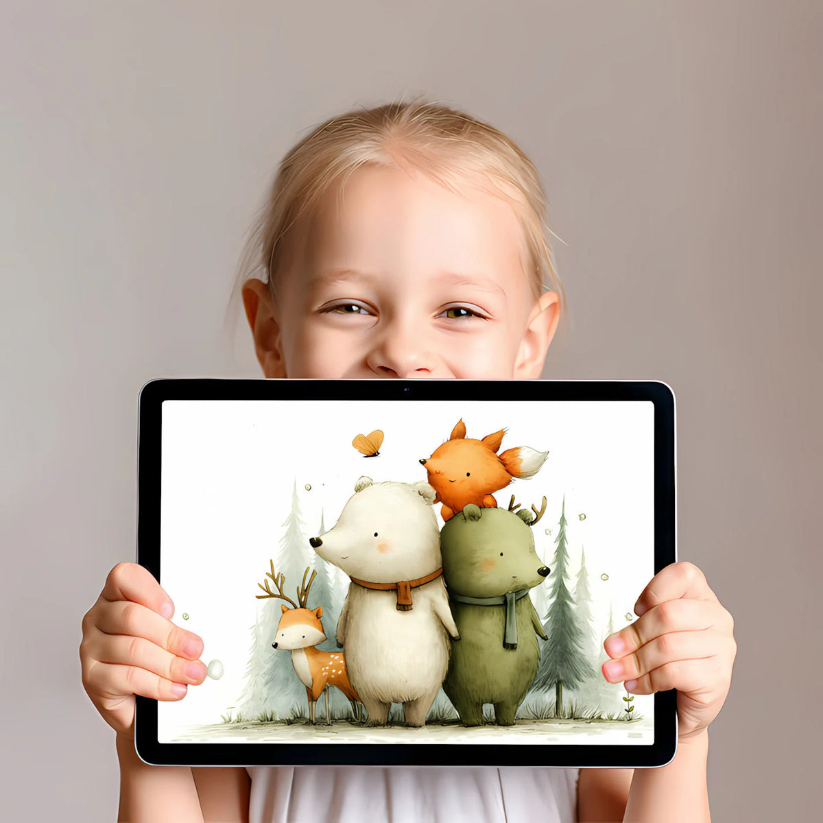 Forest Friends Whimsical Mural Wallpaper — Soft Woodland Illustration Mural Wallpaper - room preview 02