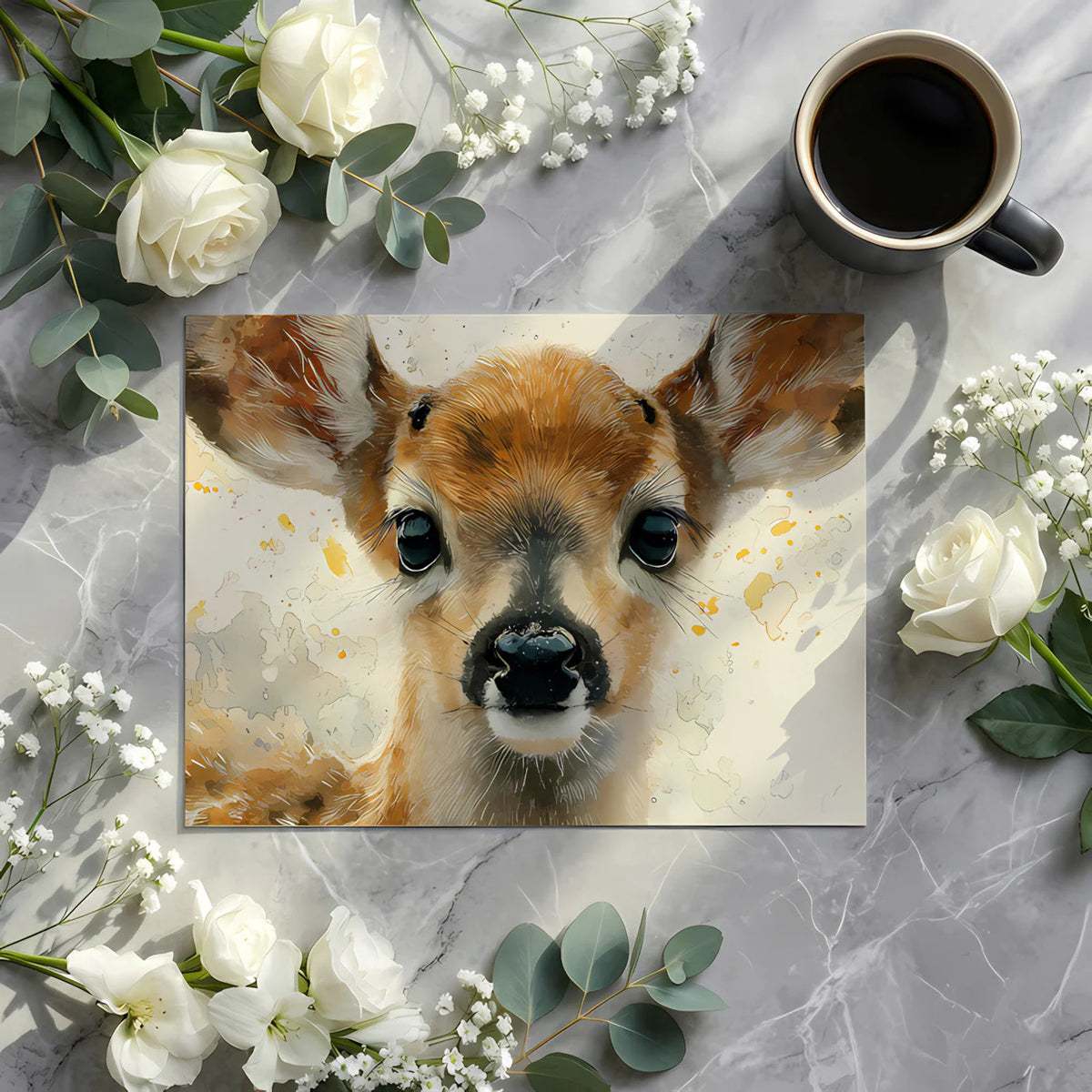 Fawn Portrait Mural Wallpaper — Watercolor Animal Wall Art Mural Wallpaper - room preview 02