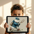 Tennis Playing Bear Mural Wallpaper — Whimsical Childhood Illustration Mural Wallpaper - room preview 02