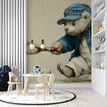 Tennis Teddy Bear Mural Wallpaper — Whimsical Sports Illustration Mural Wallpaper - room preview 02
