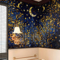 Stained Glass Night Forest Mural Wallpaper — Cosmic Botanical Mural Wallpaper - room preview 02