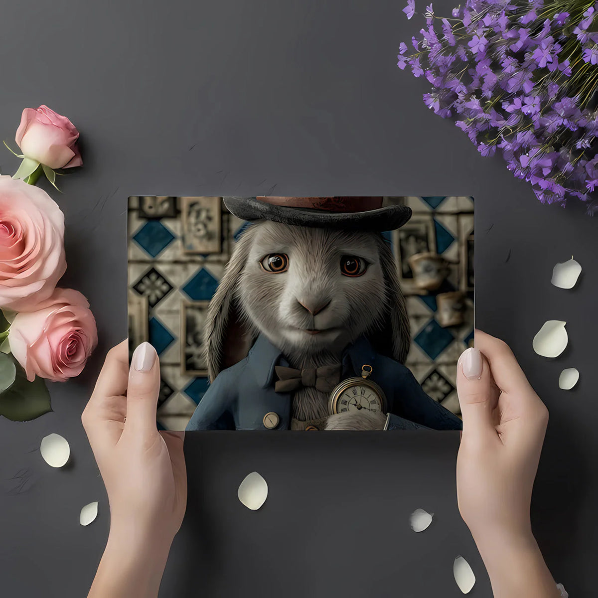 Storybook Rabbit Mural Wallpaper — Whimsical Victorian Pattern Mural Wallpaper - room preview 02