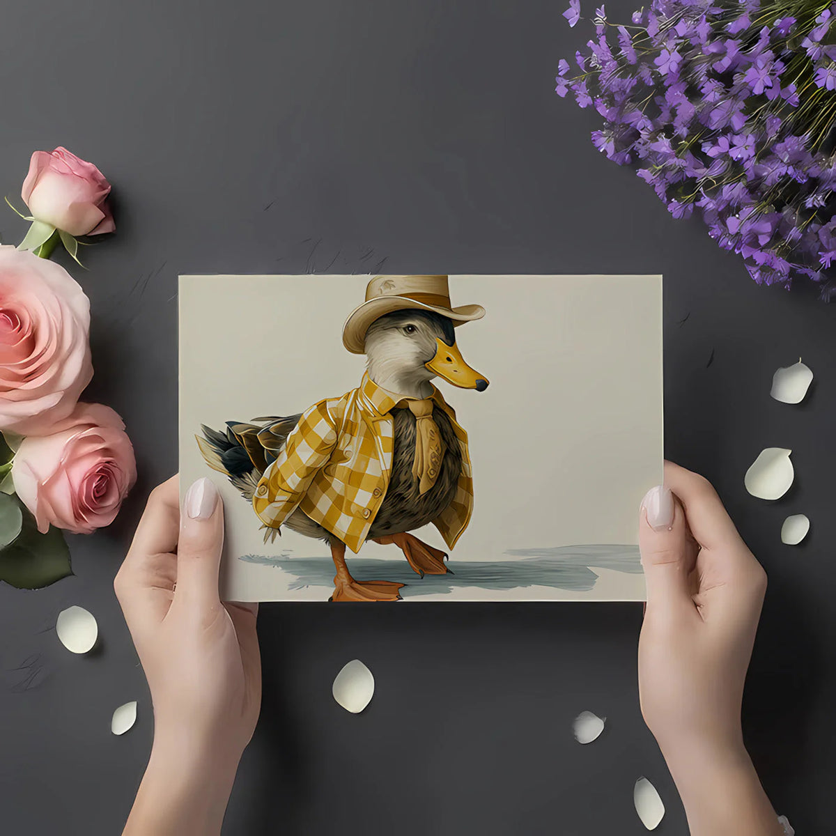 Dapper Duck Mural Wallpaper in Warm Ochre and Cream Mural Wallpaper - room preview 02