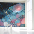 Cosmic Floral Fantasy Mural Wallpaper — Whimsical Night Garden Mural Wallpaper - room preview 02