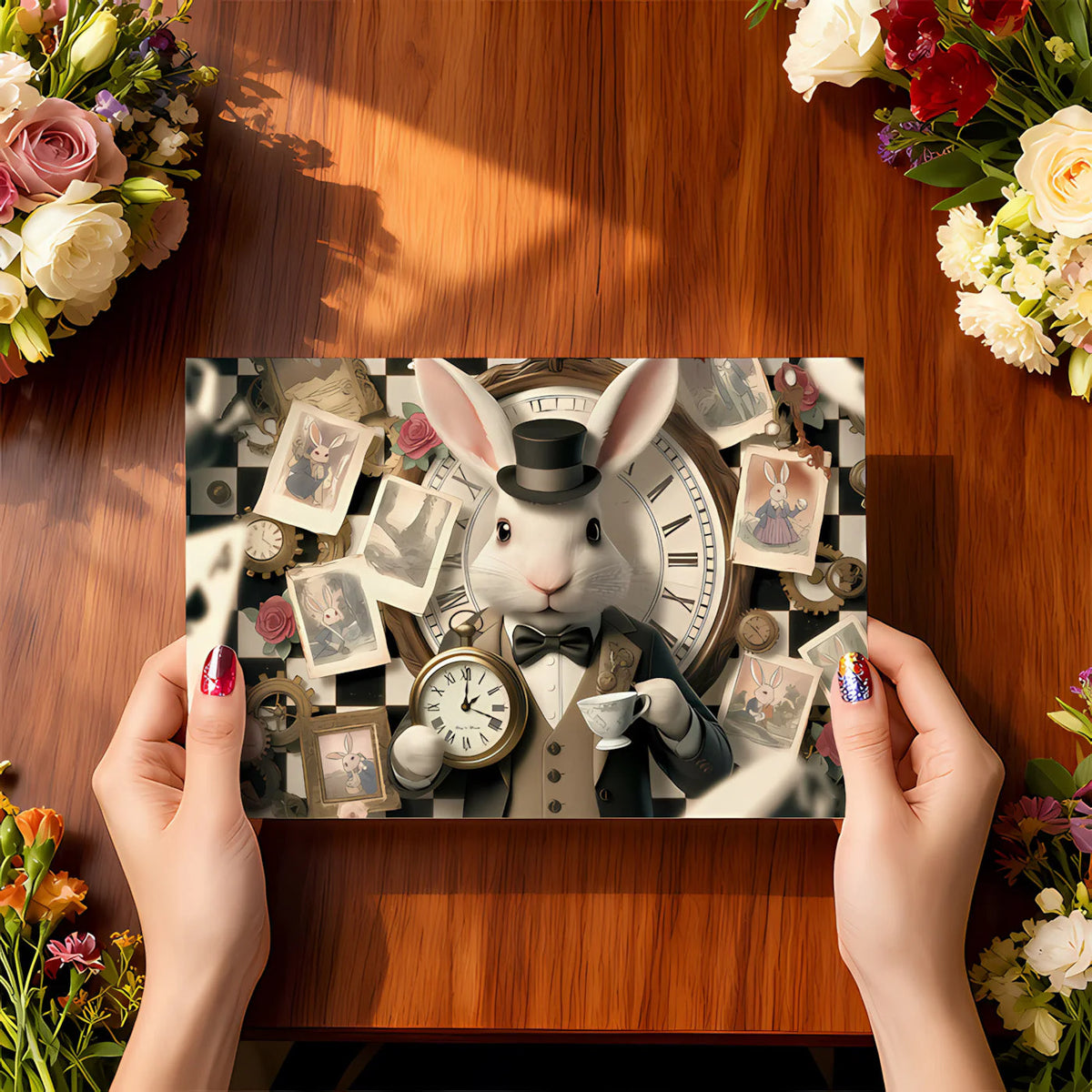 Whimsical White Rabbit Mural Wallpaper — Vintage Storybook Style Mural Wallpaper - room preview 02