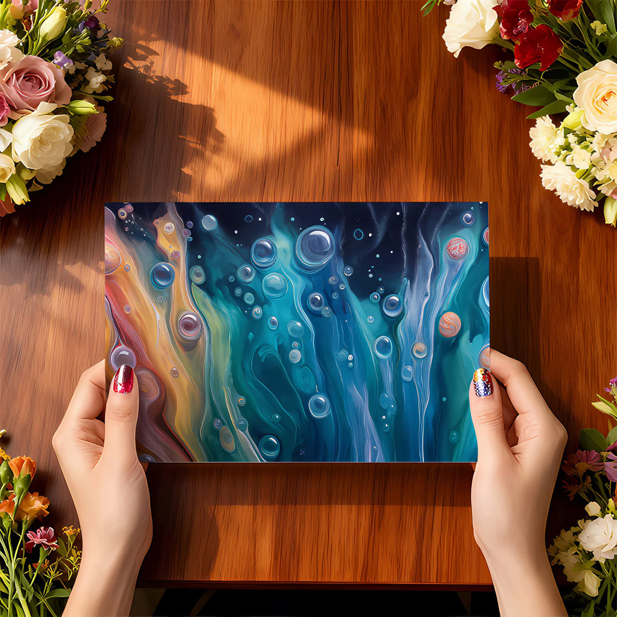 Cosmic Fluid Abstract Mural Wallpaper — Vibrant Artistic Design Mural Wallpaper - room preview 02
