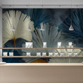 Ginkgo Leaf Plaster Mural Wallpaper — Navy and Gold Botanical Mural Wallpaper - room preview 02