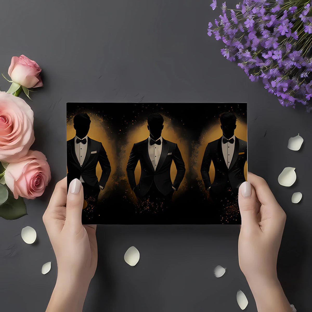 Black Tie Silhouette Mural Wallpaper — Elegant Gentleman Motif Mural Wallpaper - room preview 02