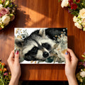 Resting Raccoon Floral Mural Wallpaper — Whimsical Nature Art Mural Wallpaper - room preview 02