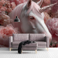 Unicorn and Peony Floral Mural Wallpaper —Whimsical Dreamscape Mural Wallpaper - room preview 02
