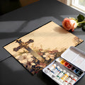 Vintage Religious Cross and Floral Mural Wallpaper - room preview 02