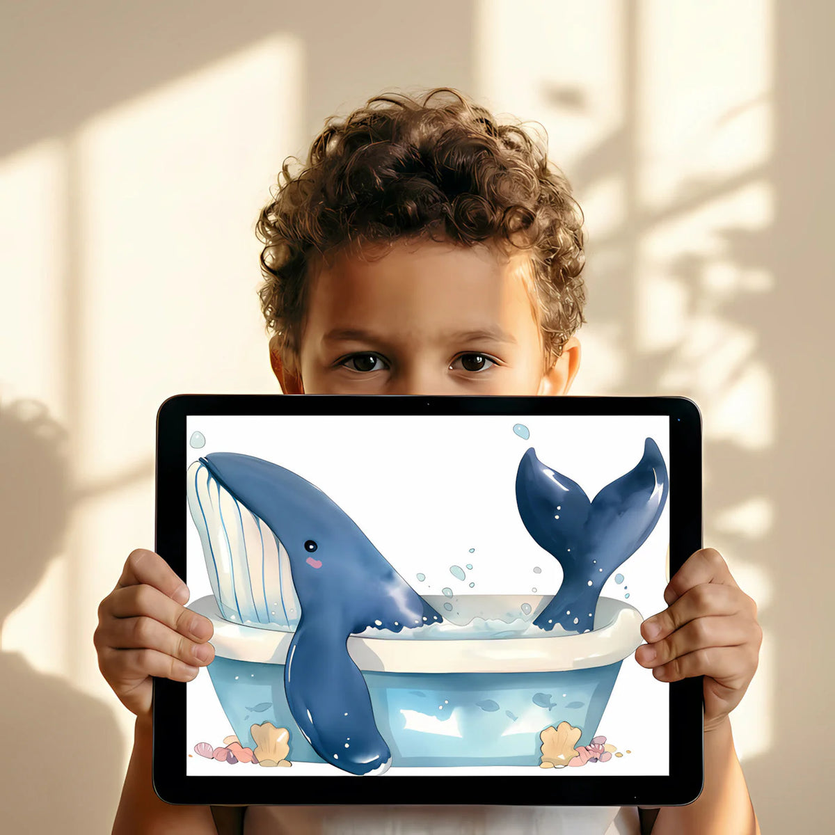 Bathing Whale Mural Wallpaper — Whimsical Aquatic Design Mural Wallpaper - room preview 02