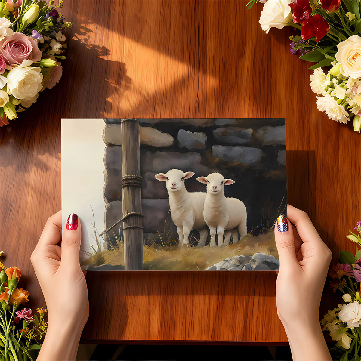 Rustic Lamb Farmhouse Mural Wallpaper —Pastoral Wall Art Mural Wallpaper - room preview 02