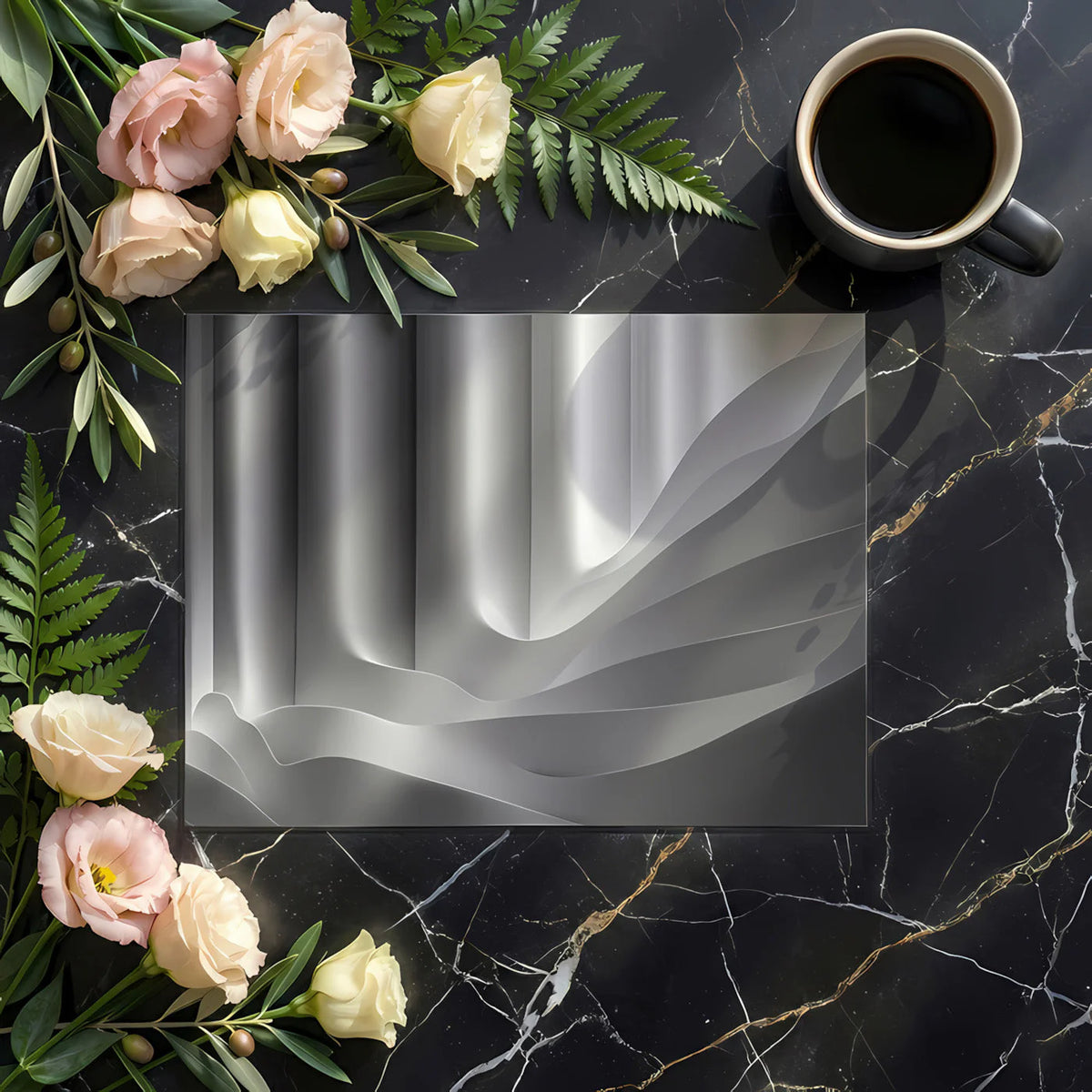 Monochrome Vertical Wave Mural Wallpaper — Abstract Modern Design Mural Wallpaper - room preview 02