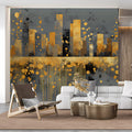 Golden City Skyline Mural Wallpaper — Abstract Urban Art Mural Wallpaper - room preview 02